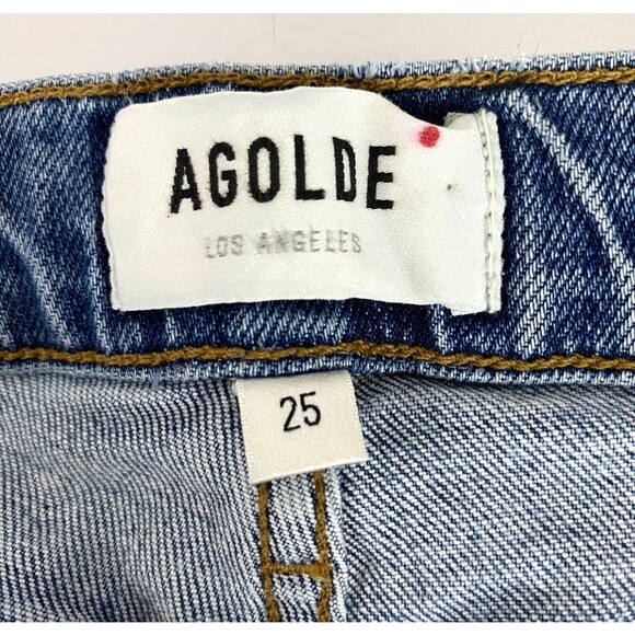 Agolde Nico Slim High Rise Jeans Womens Size 25 Blue Distressed Slits Button Fly - Picture 11 of 16